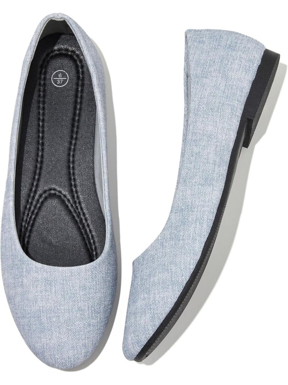 Women's Light Denim Leather Non Slip Low Heel Slip on Ballet Loafer Flat Shoes